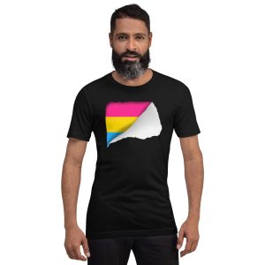 Indiloo Gender-Free T-Shirt – ‘Black’ – Ripped Pansexual Flag