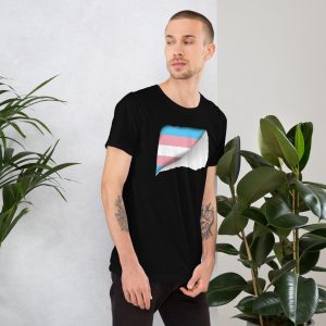 Indiloo Gender-Free T-Shirt – ‘Black’ – Ripped Transgender Flag