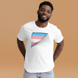 Indiloo Gender-Free T-Shirt – ‘White – Ripped Transgender Flag