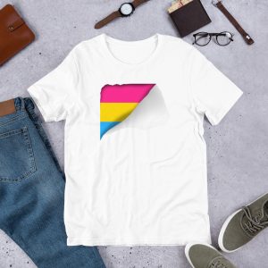 Indiloo Gender-Free T-Shirt – ‘White’ – Ripped Pansexual Flag