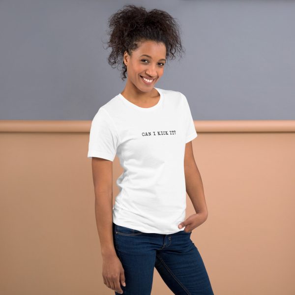 Gender-Free T-Shirt – White – CAN I KICK IT?